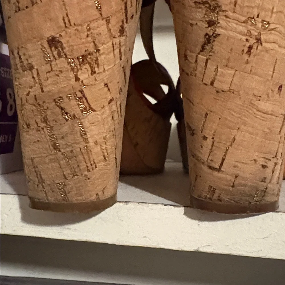 KATE SPADE Purple Red Colorblock Penny Cork Wedge Sandals
